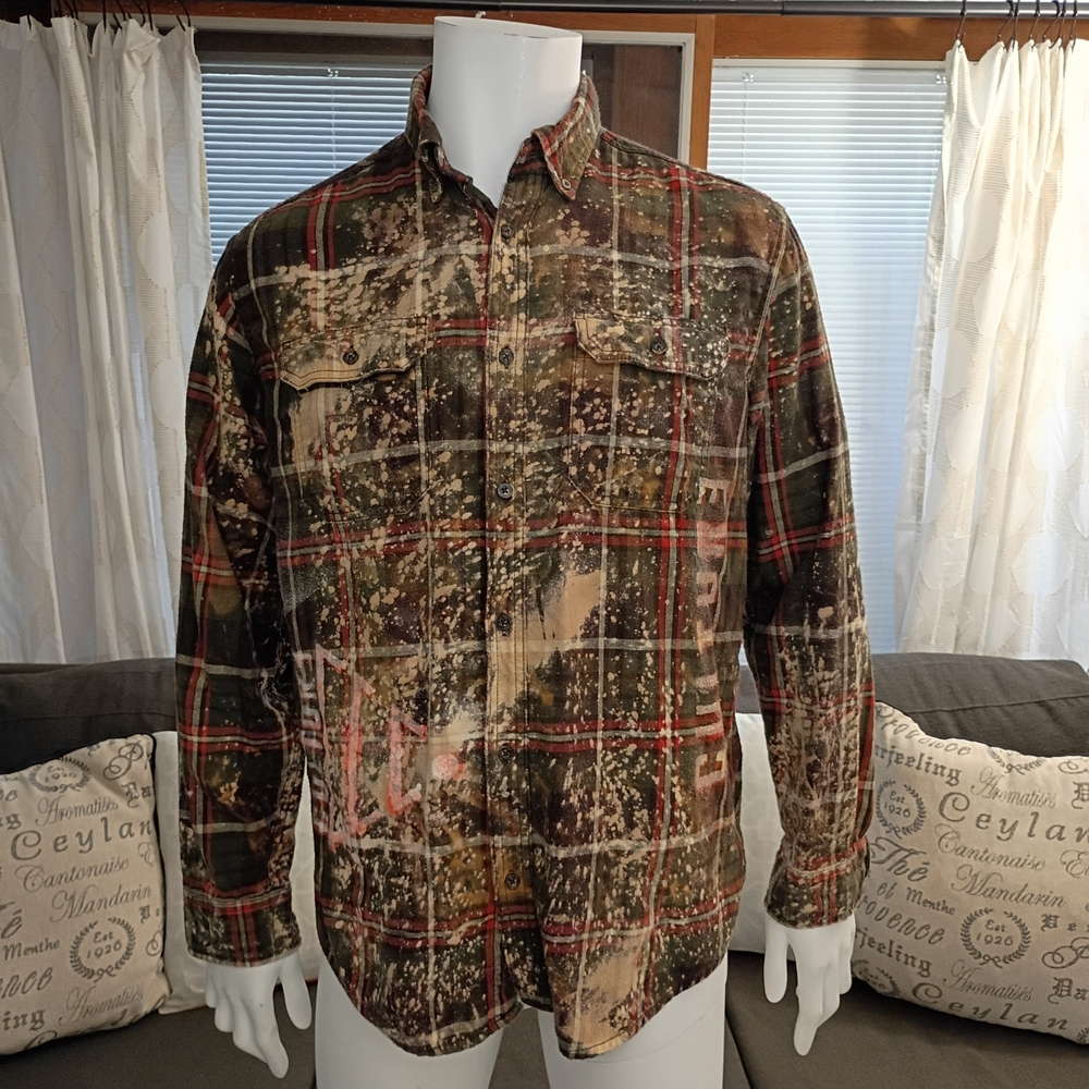 Culture Men's Brown Plaid Bleached Thrashed Flannel Button-Up Shirt